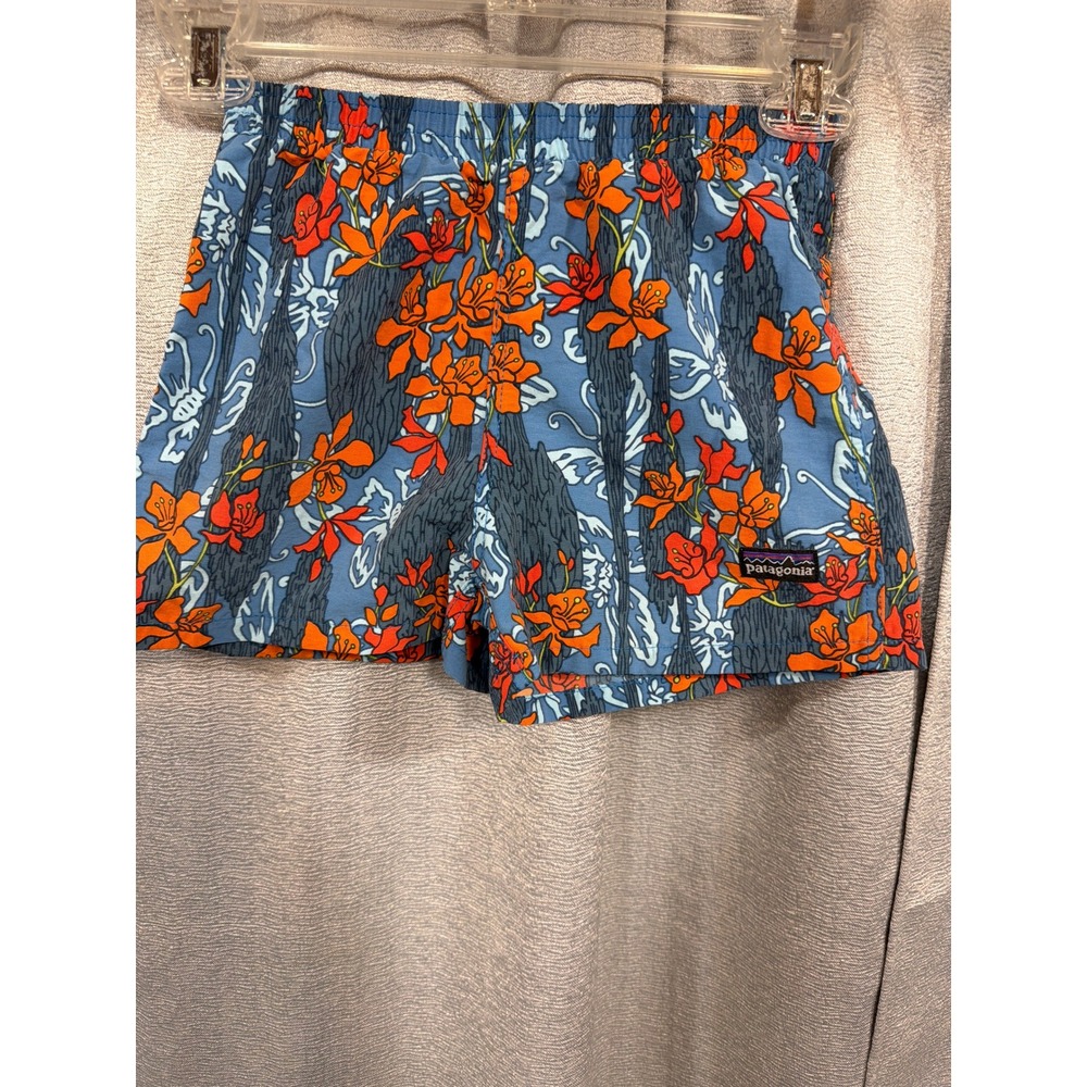 Patagonia Baby Baggies Shorts 3T Blue Orange Floral Print Nylon Elastic Waist